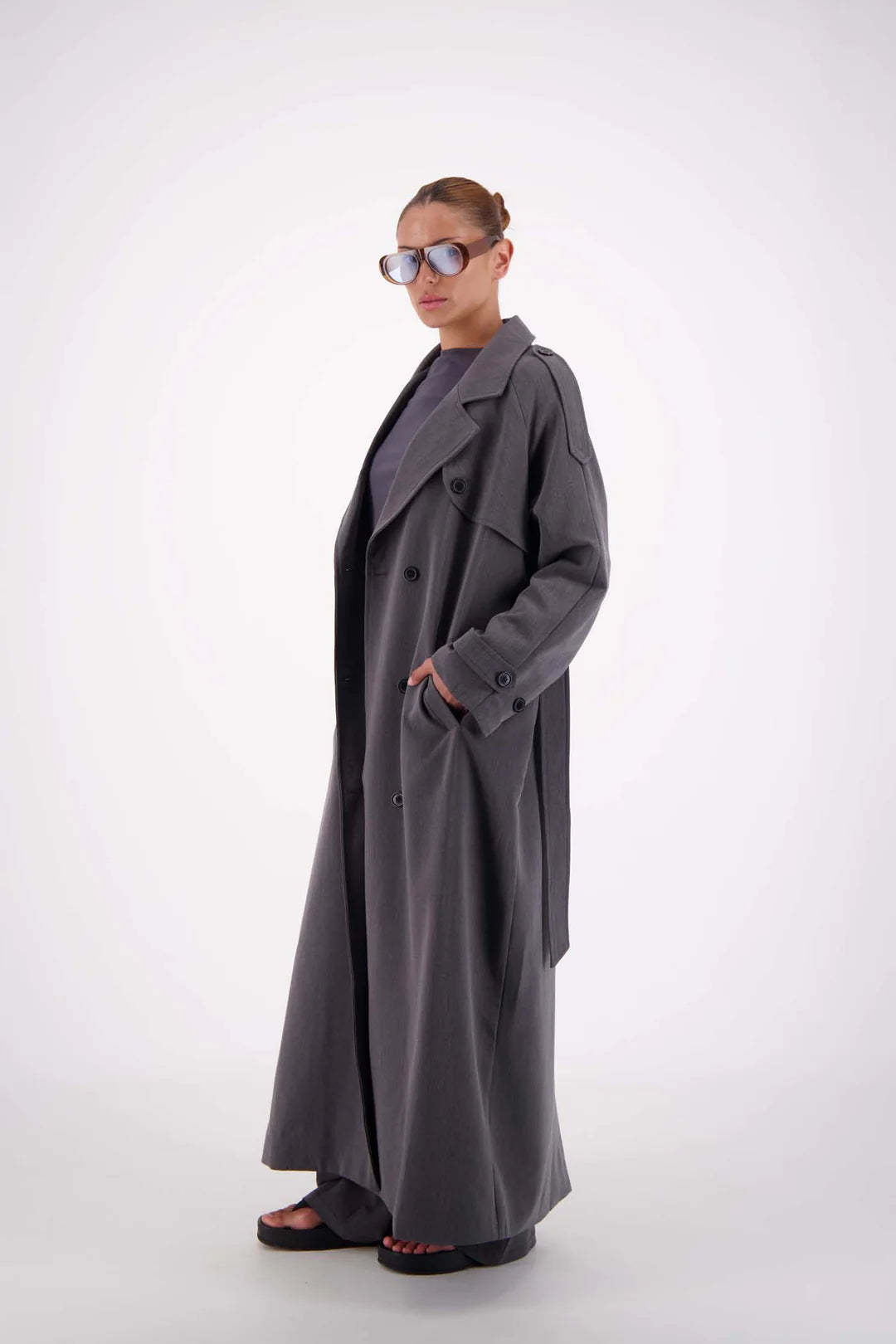 Jasmine Alexa Serena Trench Coat - steel grey