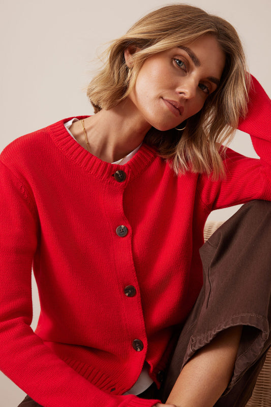 Ceres Nelly Long Sleeve Knit Cardi - fiery red