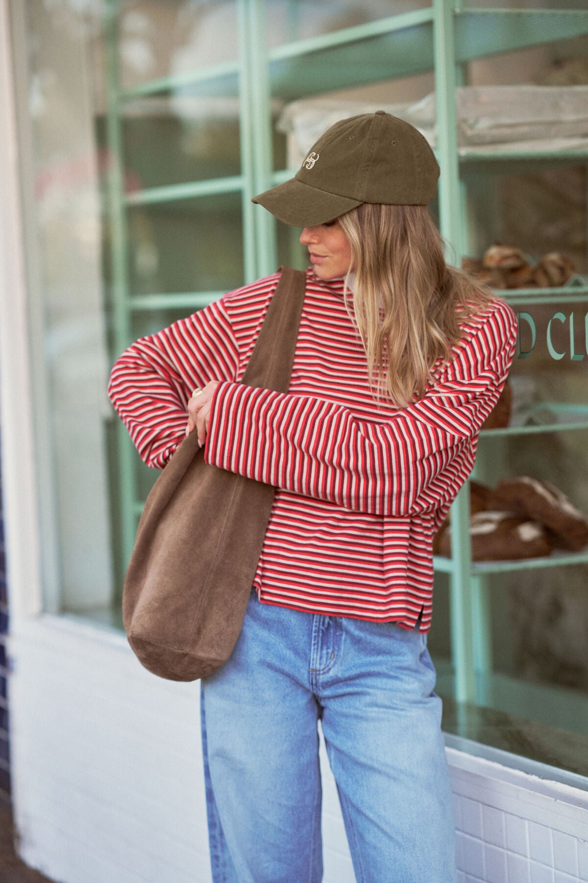Ceres Beau Long Sleeve Slouchy Tee - mulberry/red/stone stripe