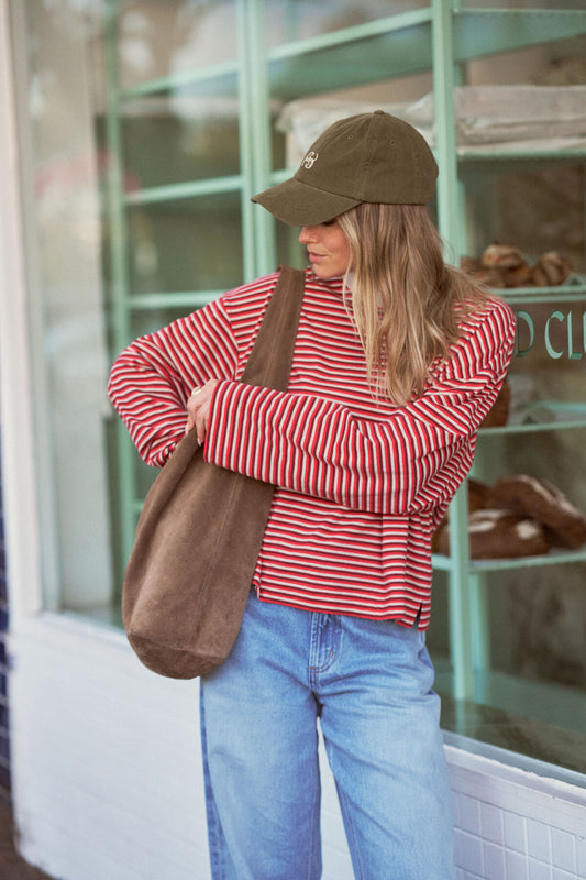 Ceres Beau Long Sleeve Slouchy Tee - mulberry/red/stone stripe