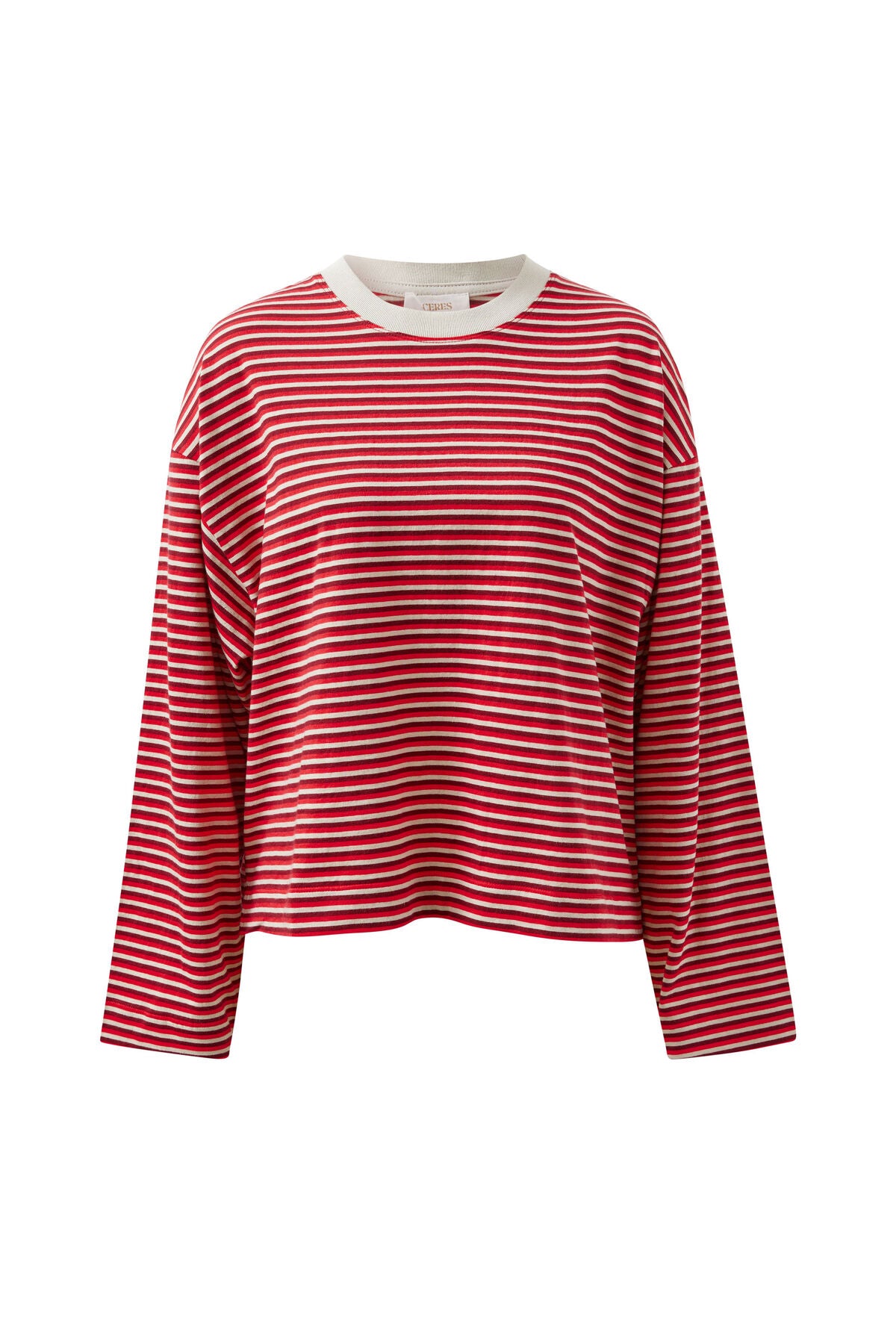 Ceres Beau Long Sleeve Slouchy Tee - mulberry/red/stone stripe