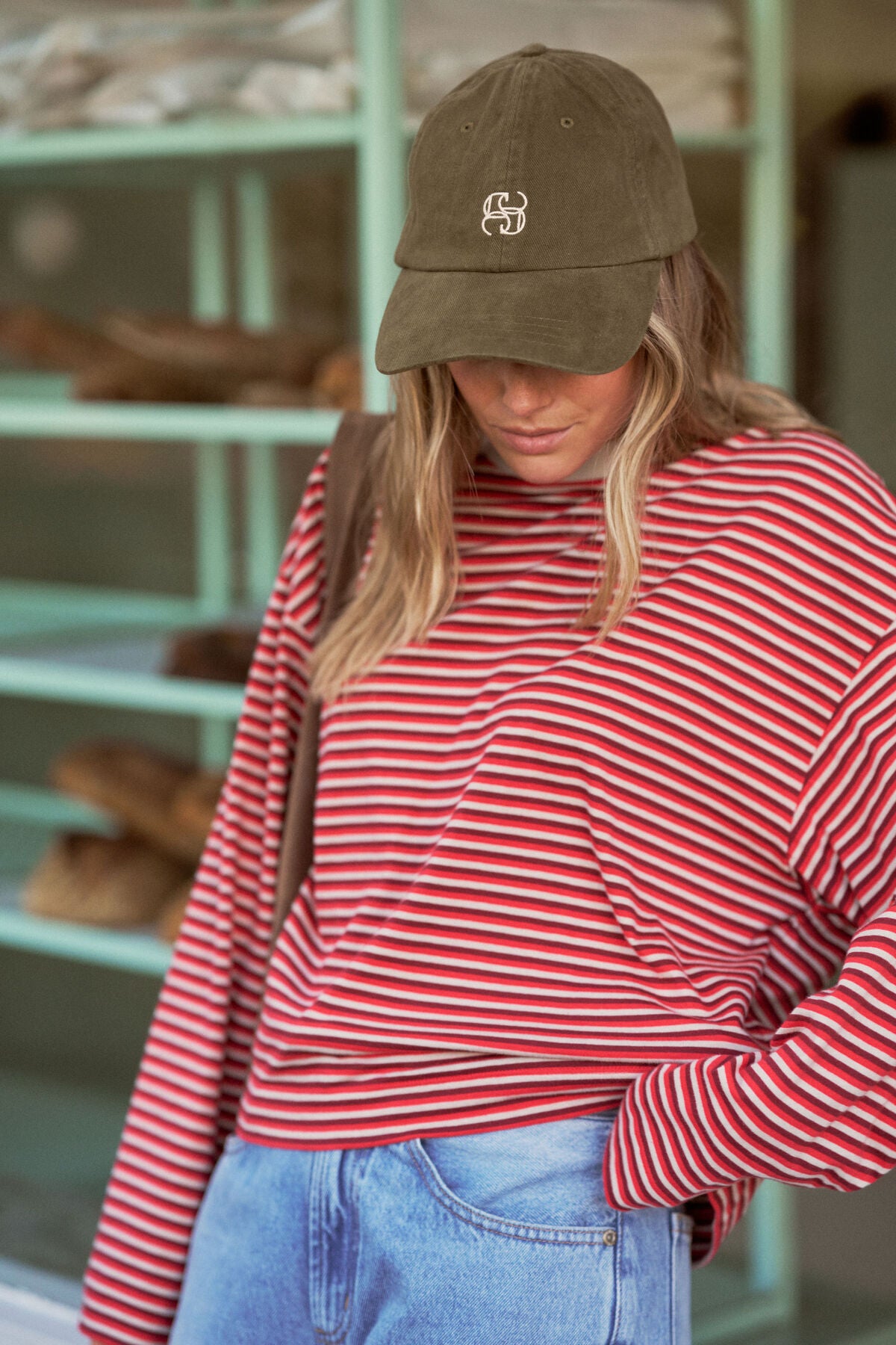 Ceres Beau Long Sleeve Slouchy Tee - mulberry/red/stone stripe
