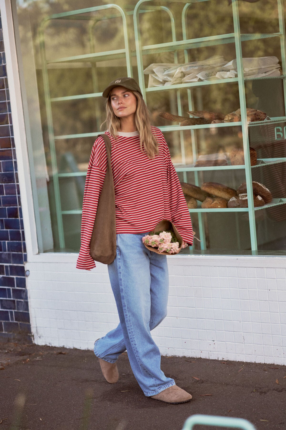 Ceres Beau Long Sleeve Slouchy Tee - mulberry/red/stone stripe