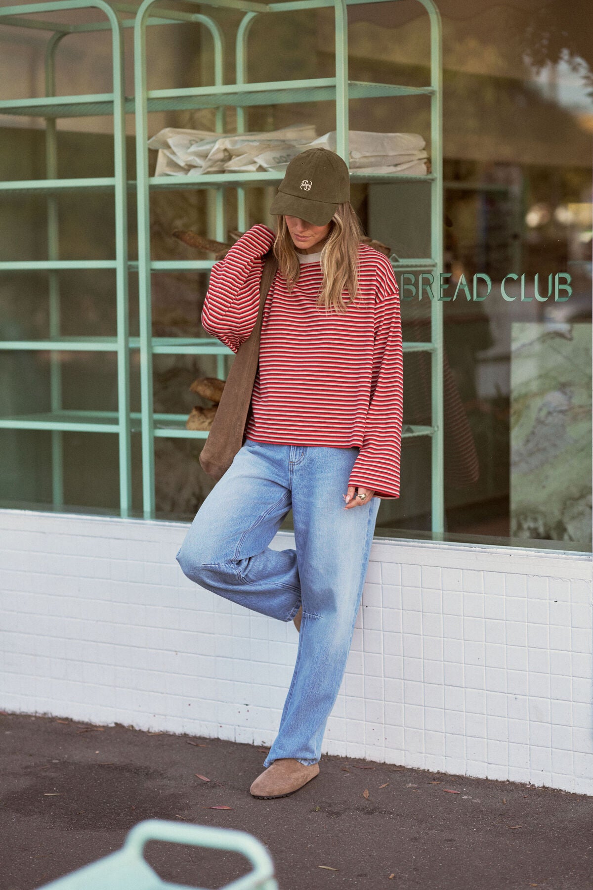 Ceres Beau Long Sleeve Slouchy Tee - mulberry/red/stone stripe