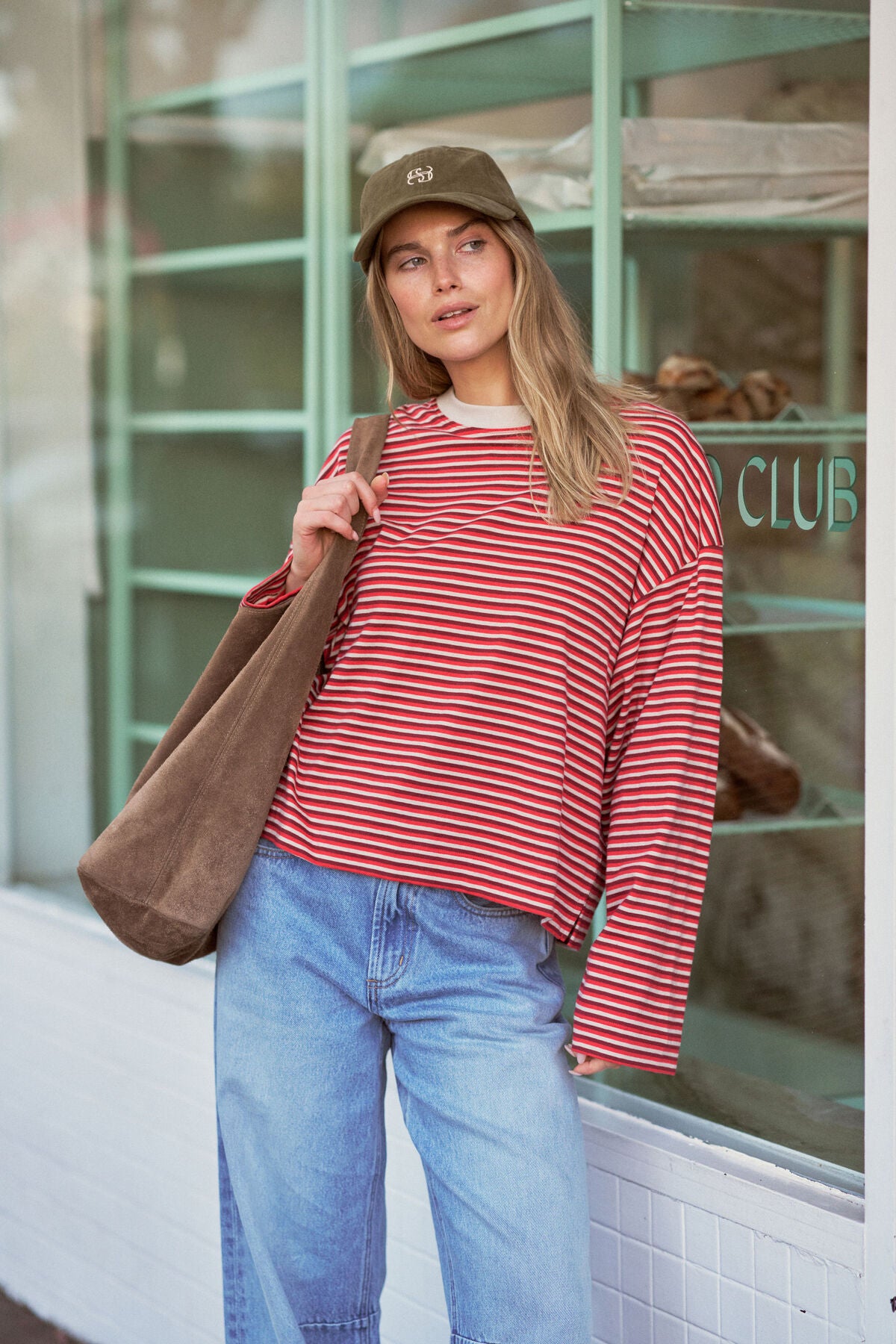 Ceres Beau Long Sleeve Slouchy Tee - mulberry/red/stone stripe
