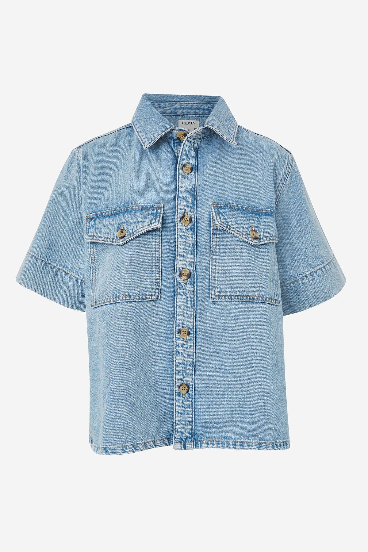 Ceres Life Short Sleeve Boxy Shirt - vintage blue denim