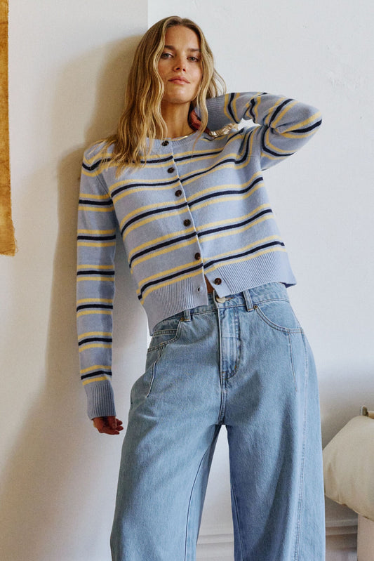 Ceres Laine Long Sleeve Knit Cardi - blue stripe