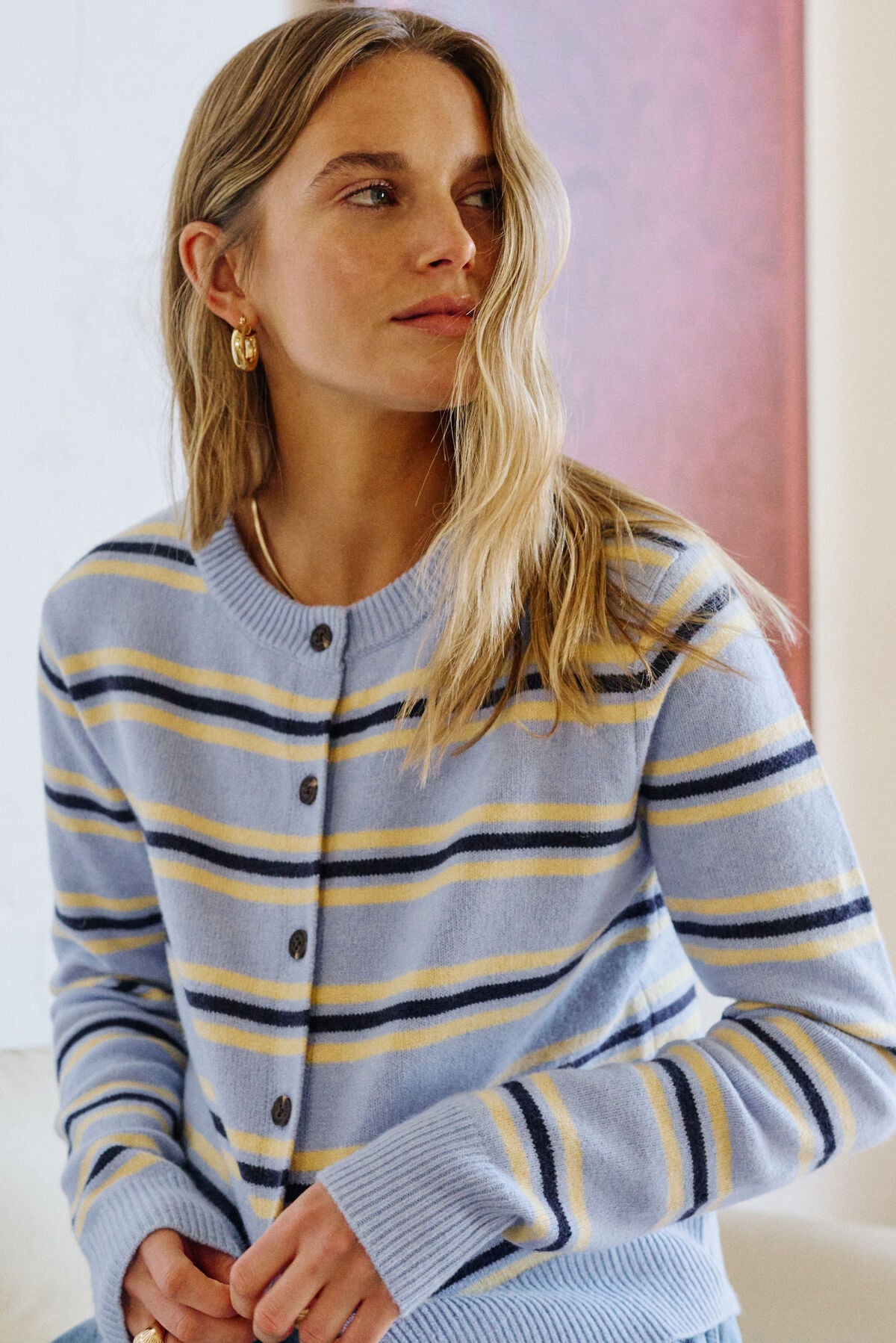 Ceres Laine Long Sleeve Knit Cardi - blue stripe