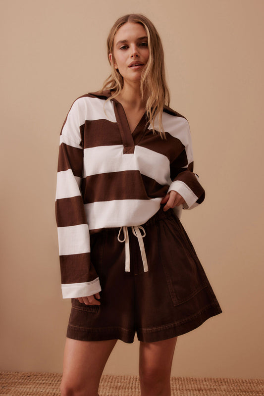 Ceres Shelby Slouchy Rugby Top - warm every choc stripe