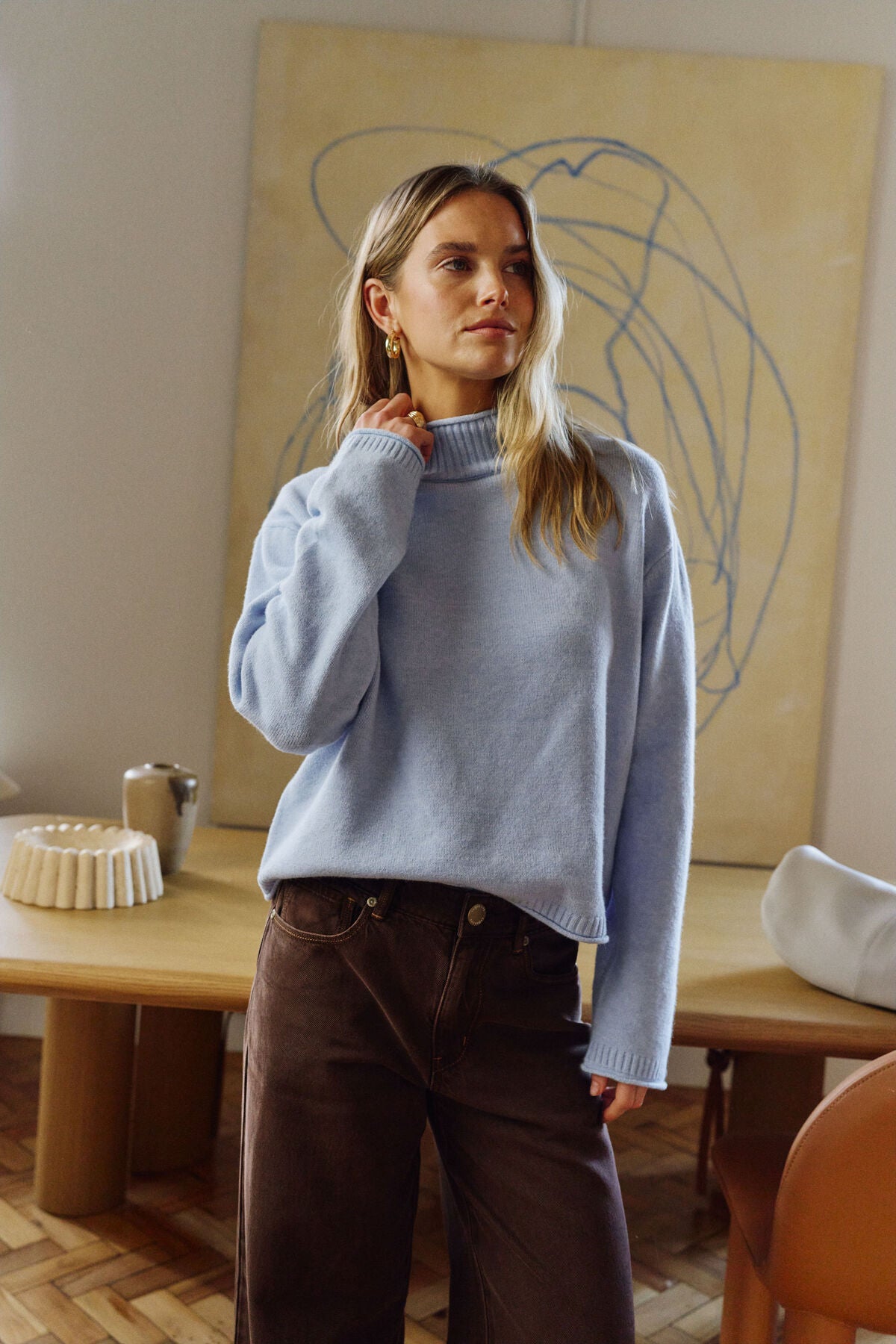 Ceres Finley Funnel Neck Knit - china blue