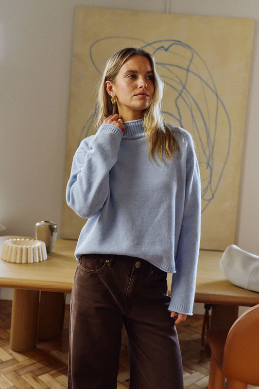 Ceres Finley Funnel Neck Knit - china blue