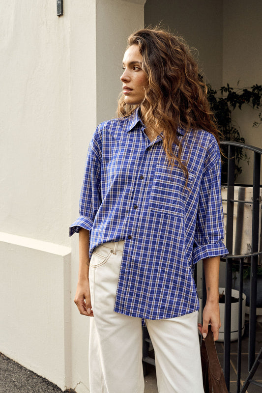 Ceres Peta Oversized Shirt - polo blue check