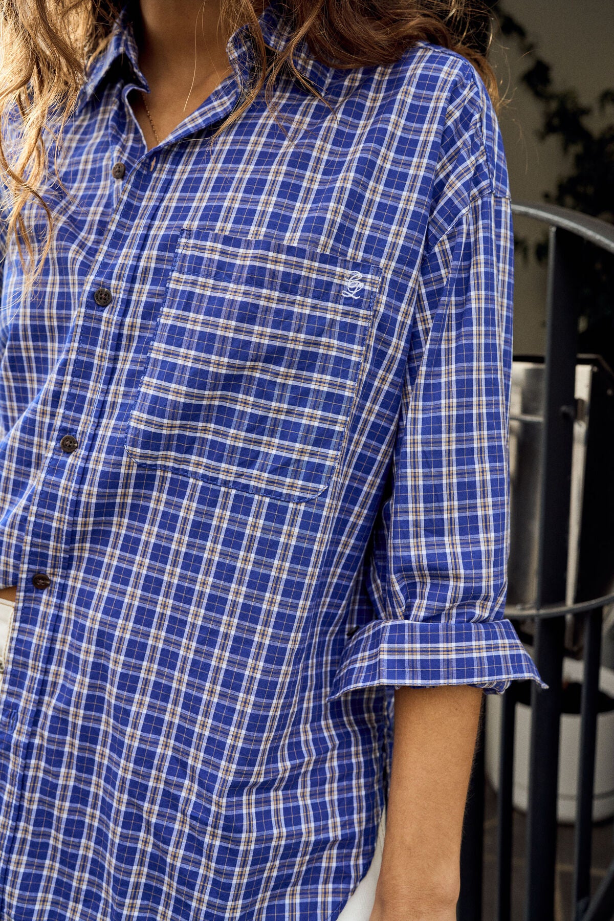 Ceres Peta Oversized Shirt - polo blue check