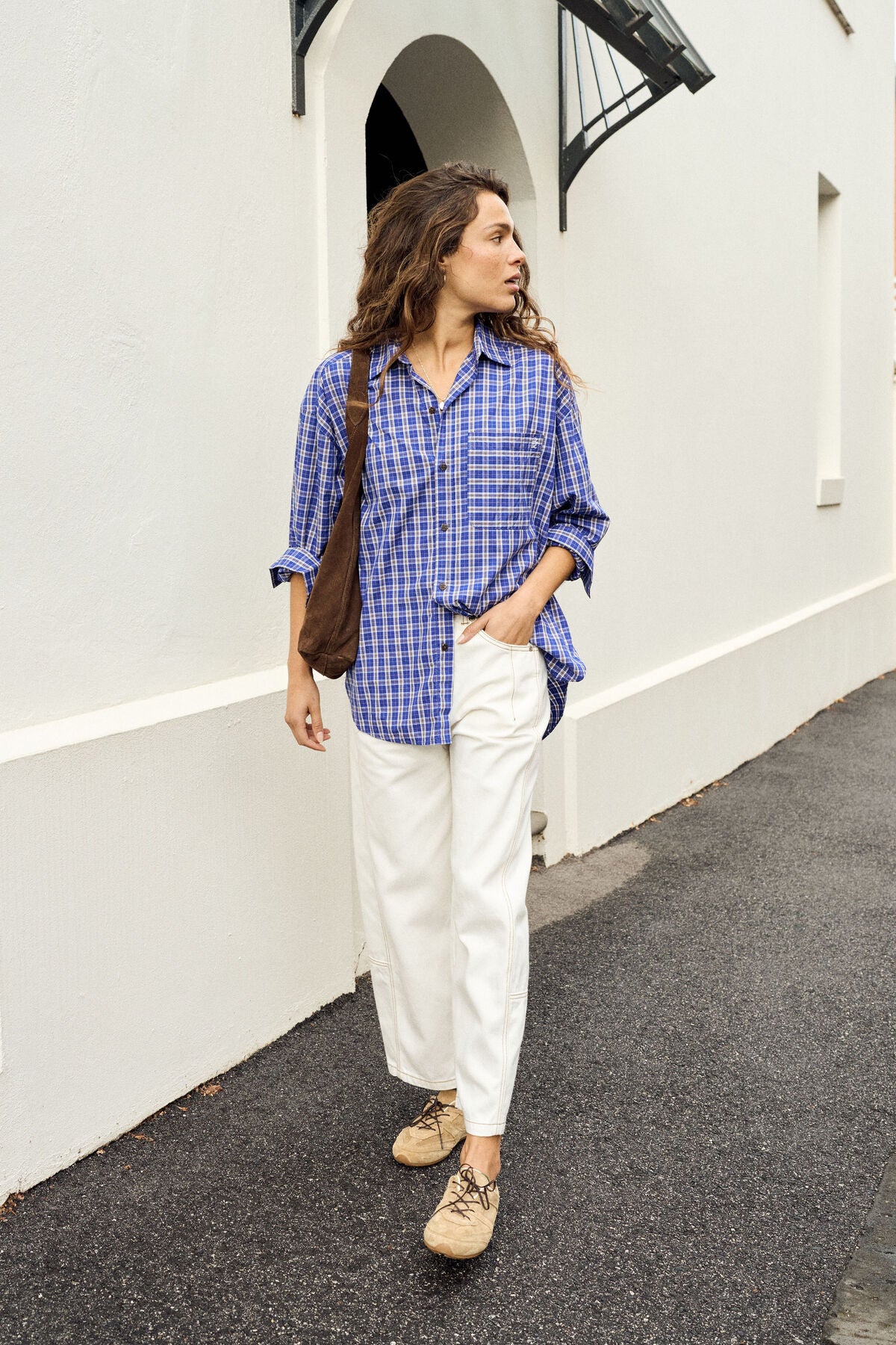 Ceres Peta Oversized Shirt - polo blue check