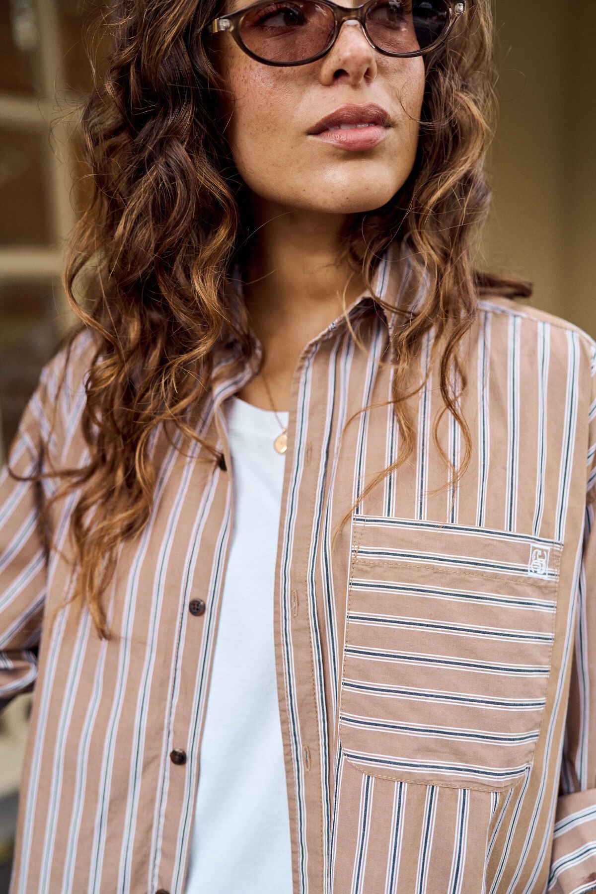 Ceres Peta Oversized Shirt - biscuit stripe