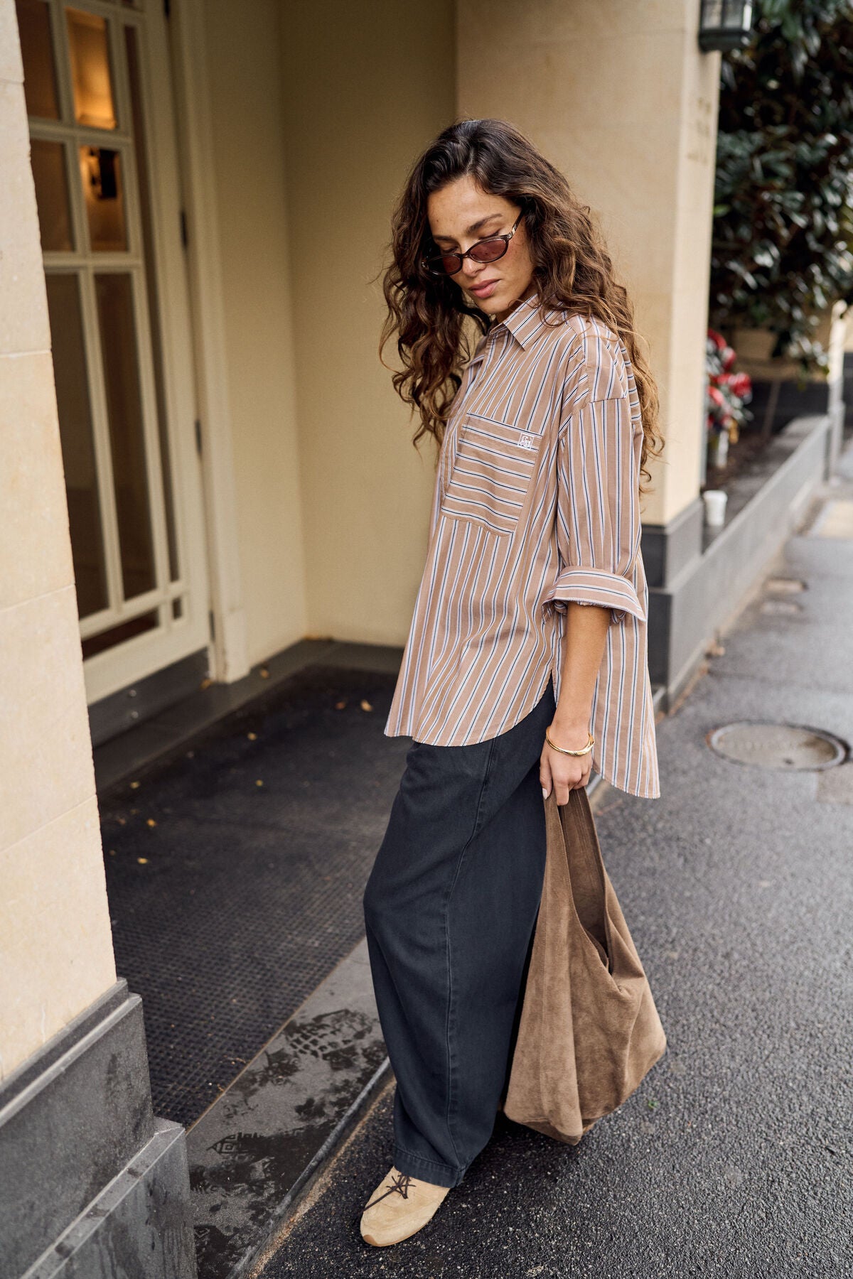 Ceres Peta Oversized Shirt - biscuit stripe