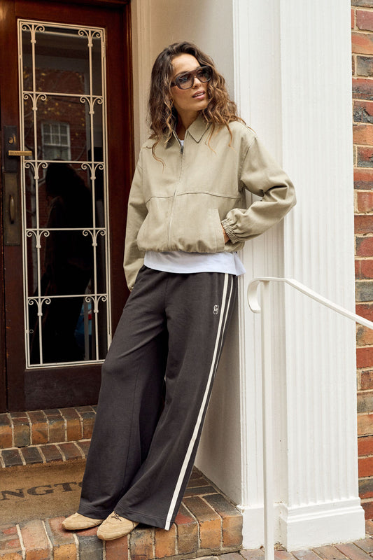 Ceres Gigi Wide Leg Terry Trackpant- phantom side stripe