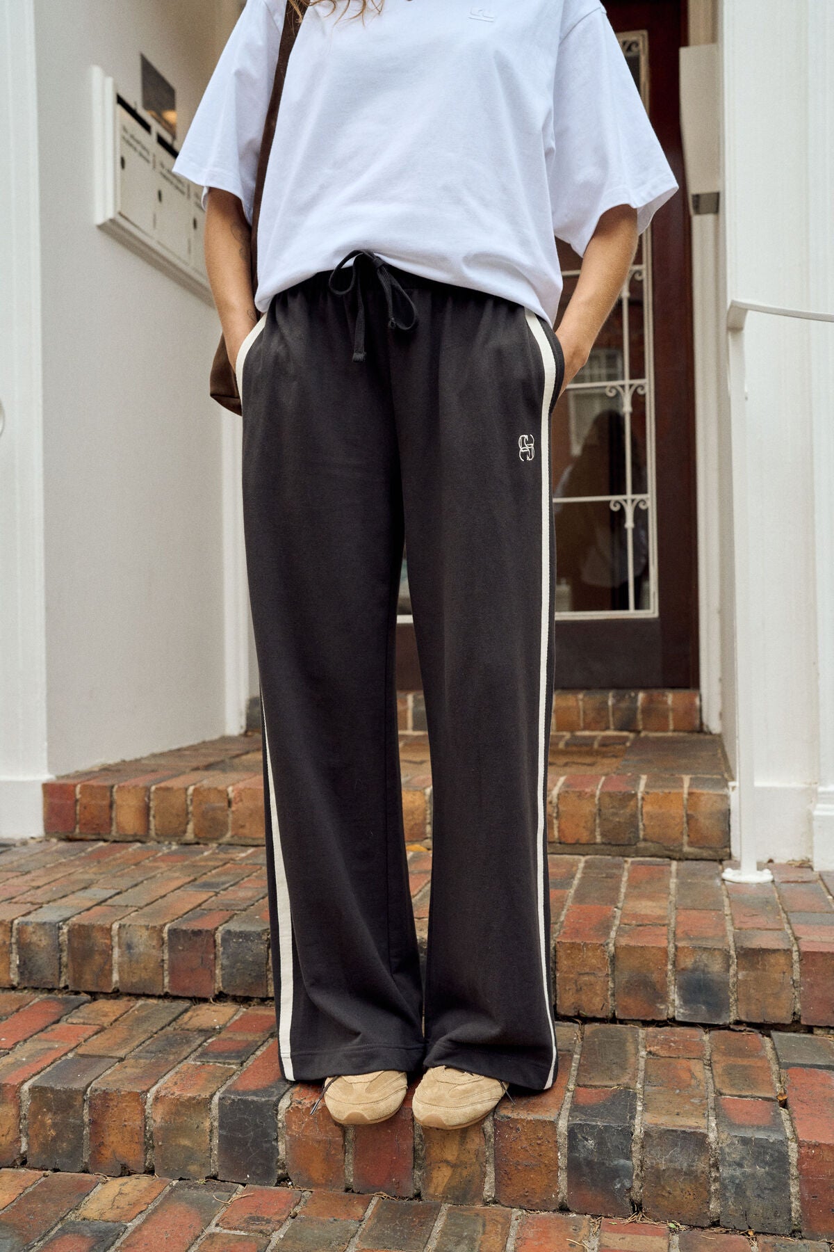Ceres Gigi Wide Leg Terry Trackpant- phantom side stripe