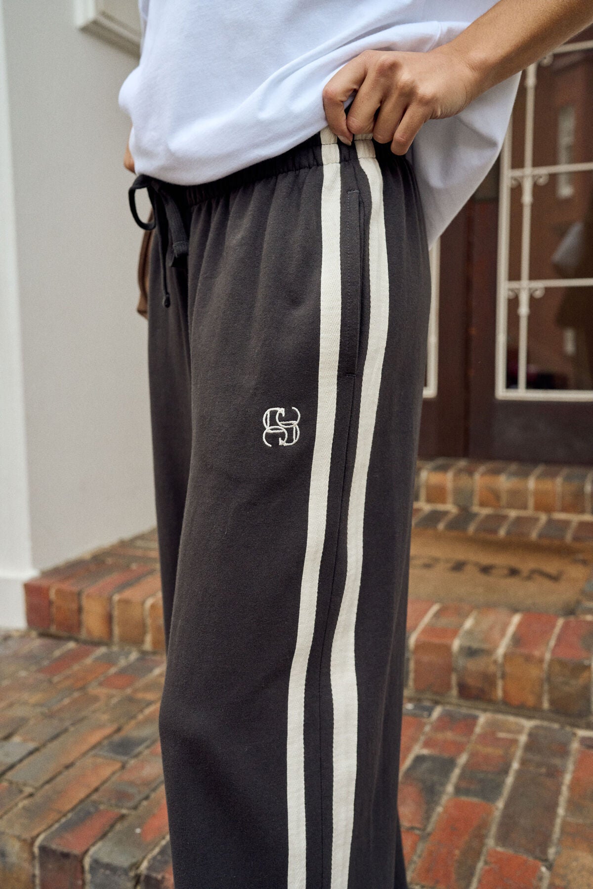 Ceres Gigi Wide Leg Terry Trackpant- phantom side stripe