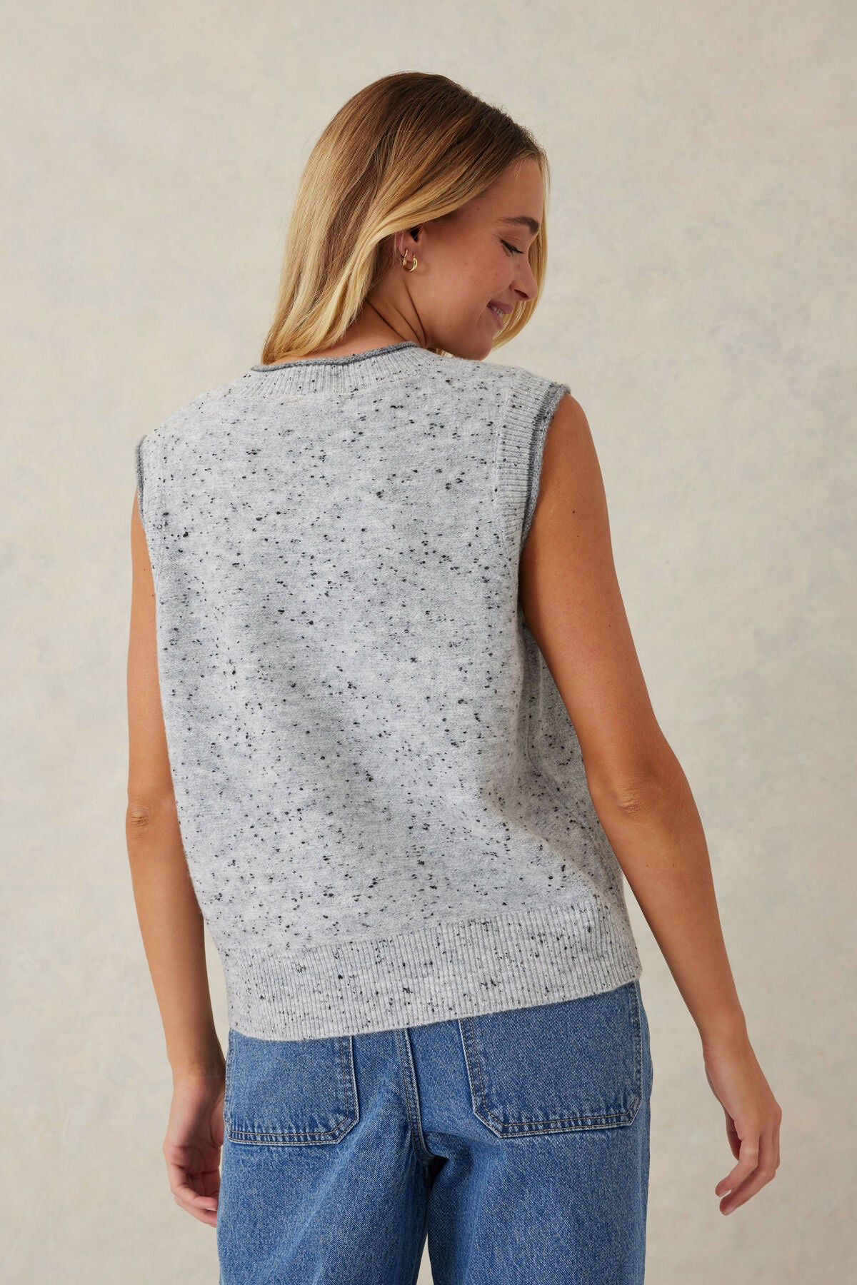 Ceres Life Contrast Knit Vest - grey marle