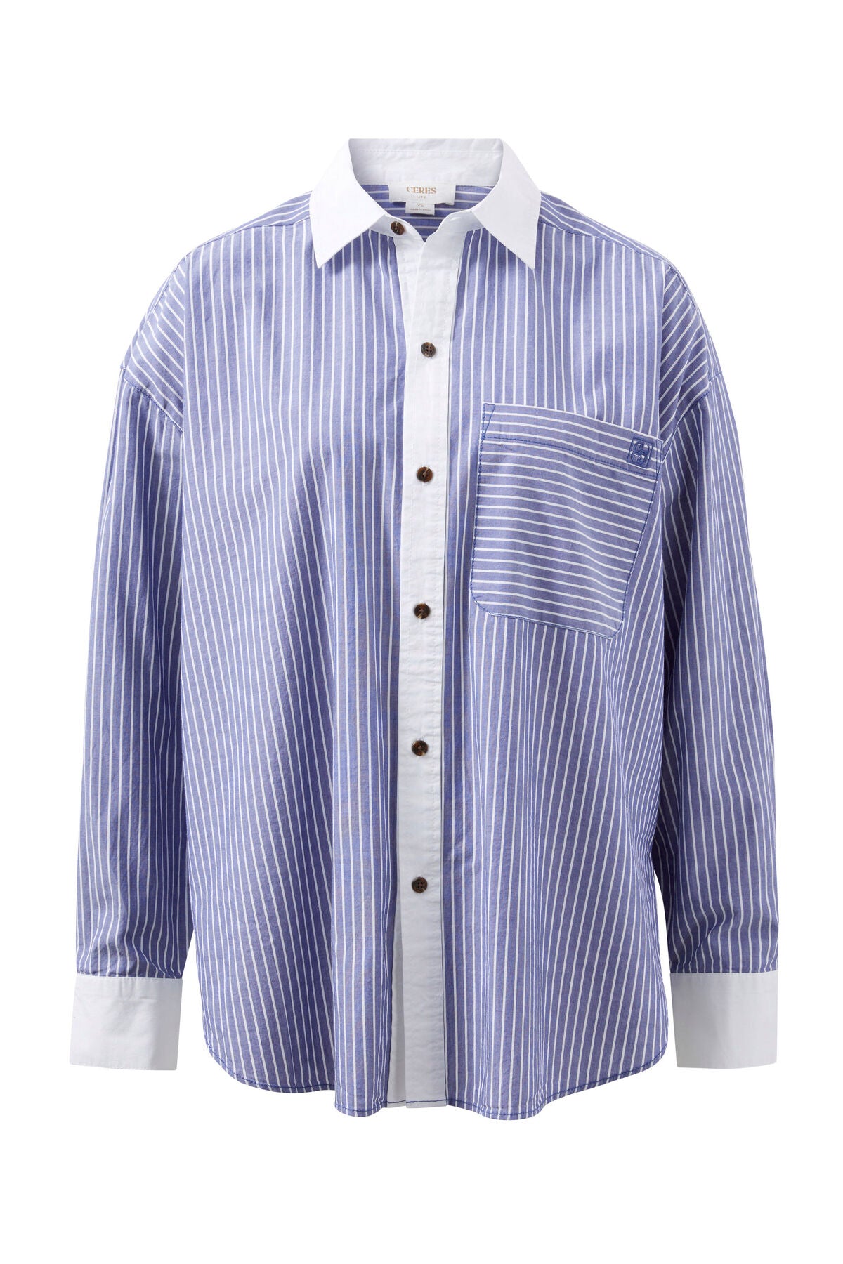 Ceres Peta Oversized Shirt - college blue stripe white collar