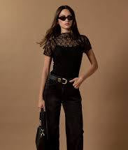 Among the Brave - Providing Shortsleeve Black Lace Top