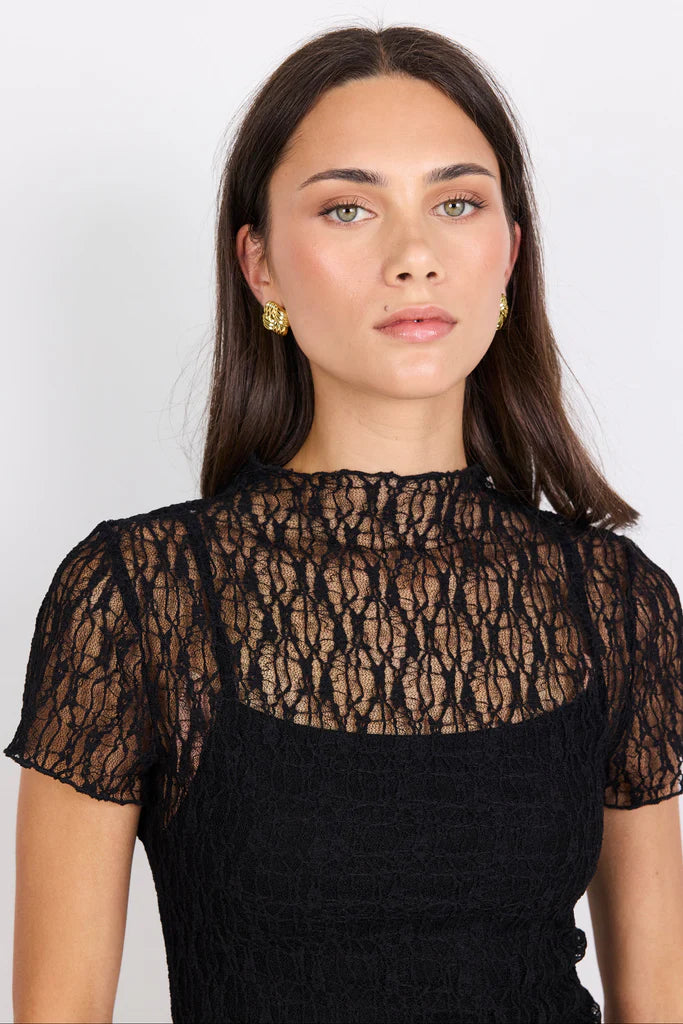 Among the Brave - Providing Shortsleeve Black Lace Top