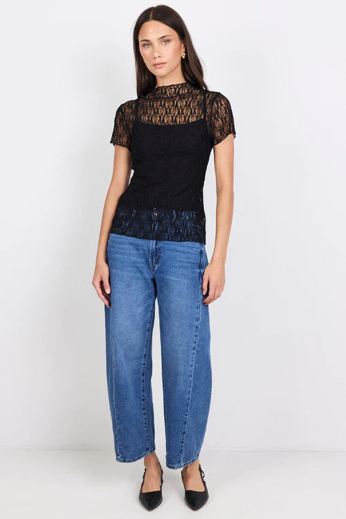Among the Brave - Providing Shortsleeve Black Lace Top