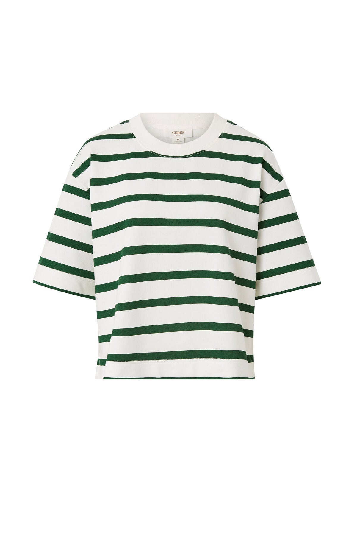 Ceres Life Boxy Terry Tee - white winter green stripe