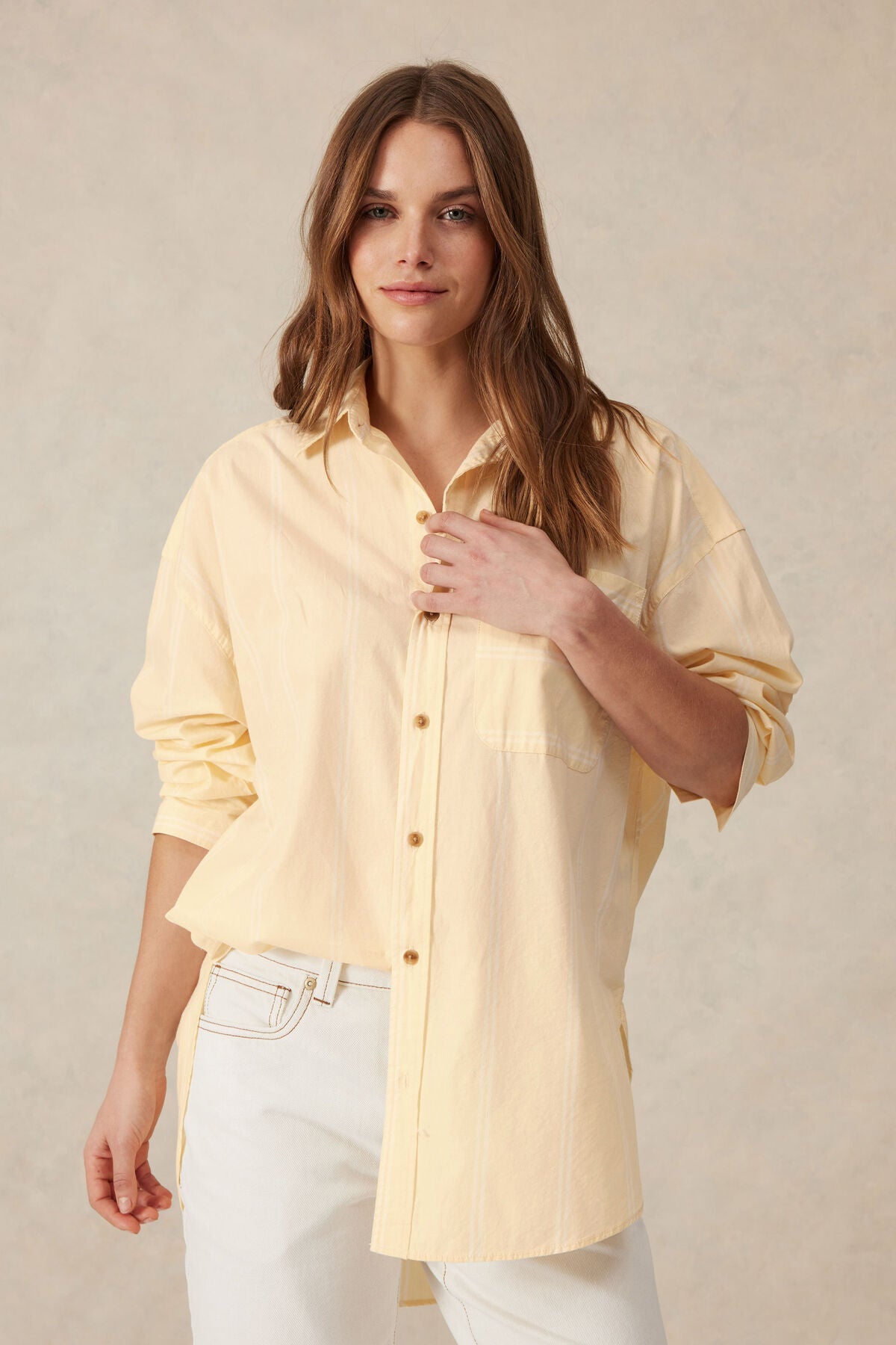 Ceres Life Oversized Shirt - butter stripe organic cotton