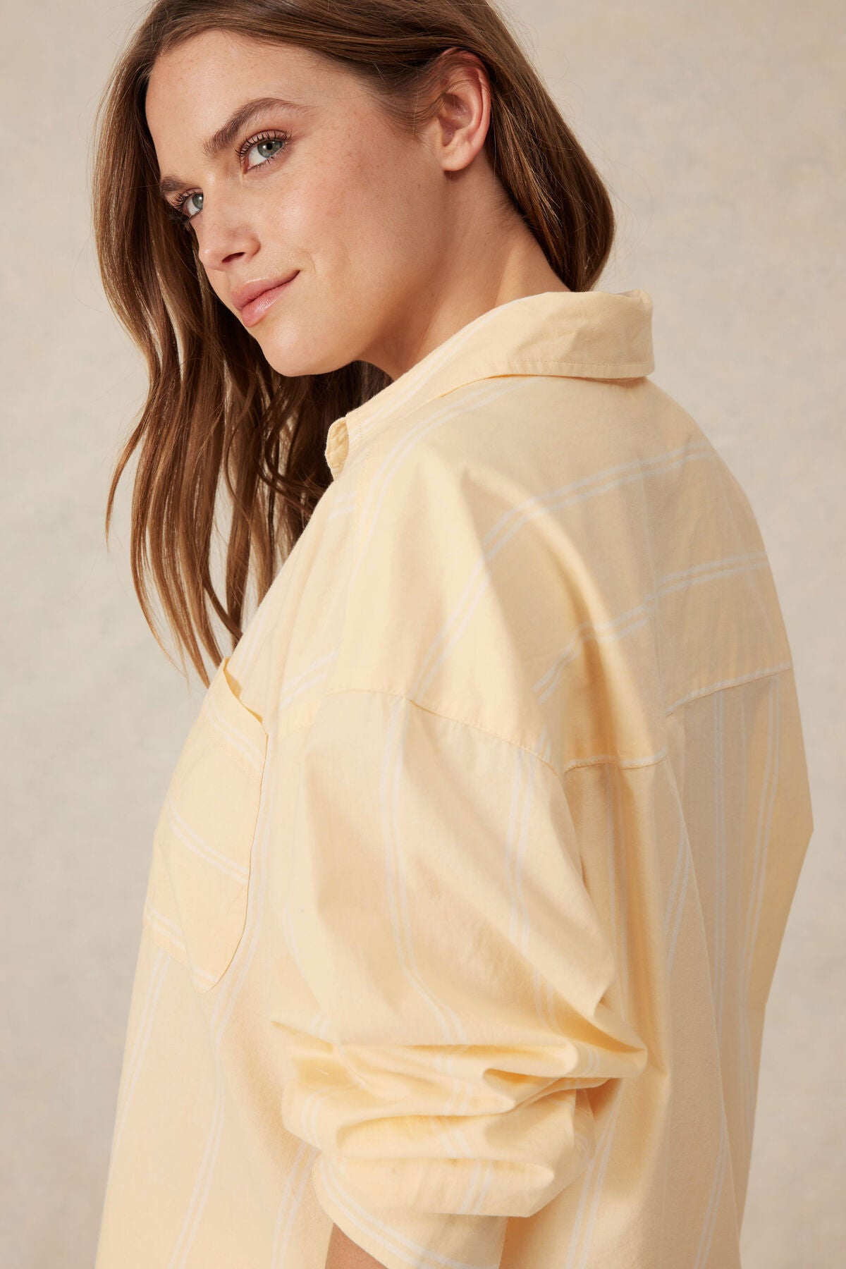 Ceres Life Oversized Shirt - butter stripe organic cotton