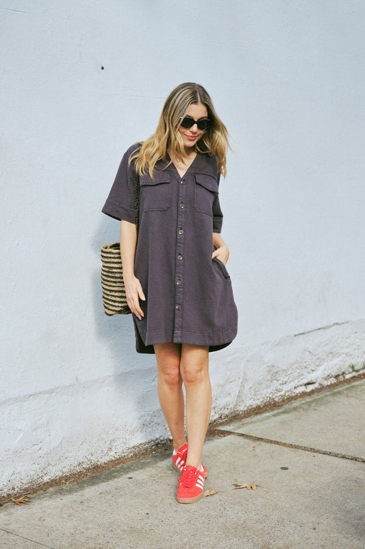 Ceres Life Relaxed Shirt Dress - washed black twill