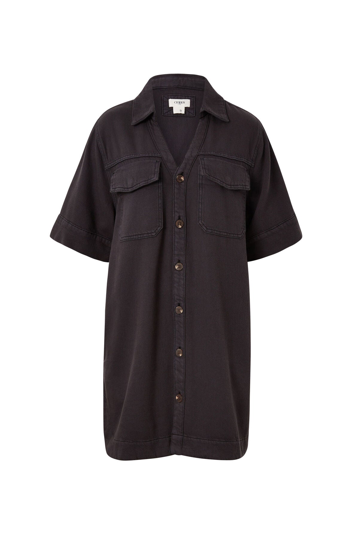 Ceres Life Relaxed Shirt Dress - washed black twill