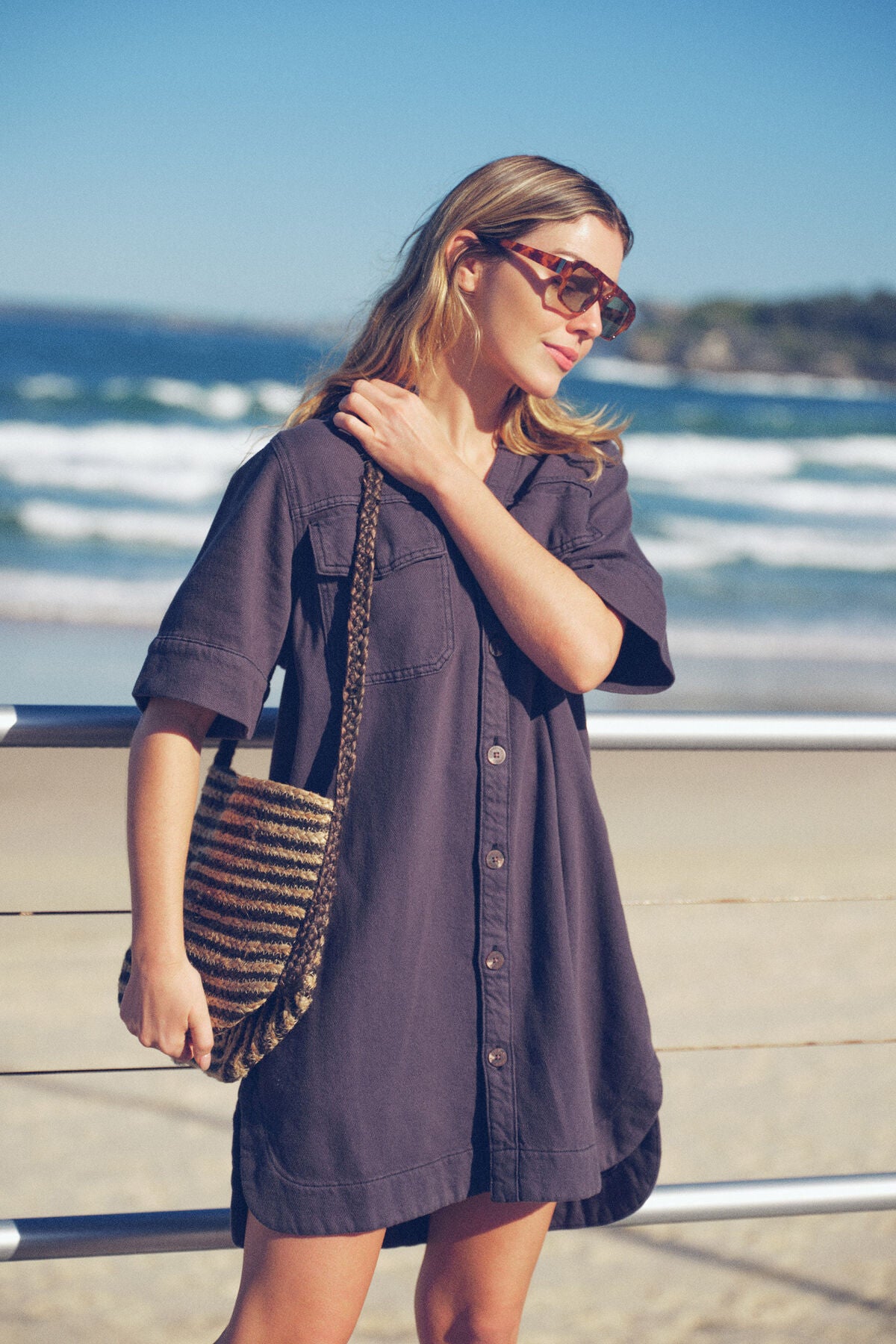 Ceres Life Relaxed Shirt Dress - washed black twill