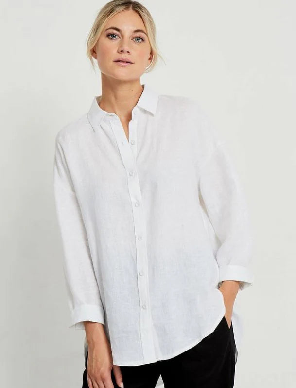 Little Lies Boyfriend Linen Shirt - white