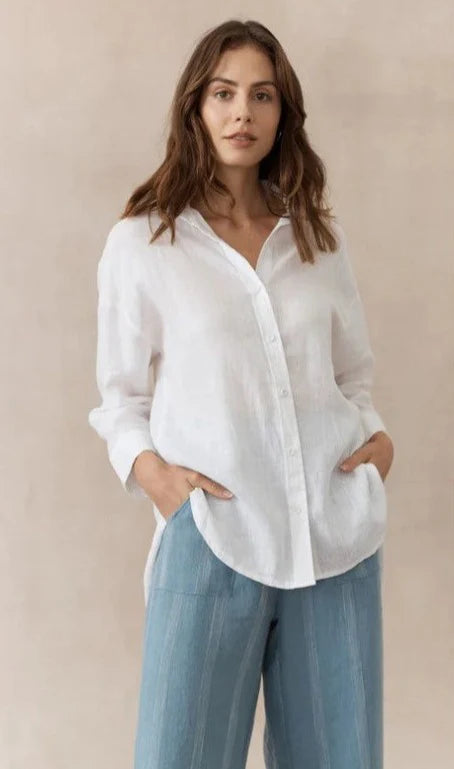 Little Lies Boyfriend Linen Shirt - white