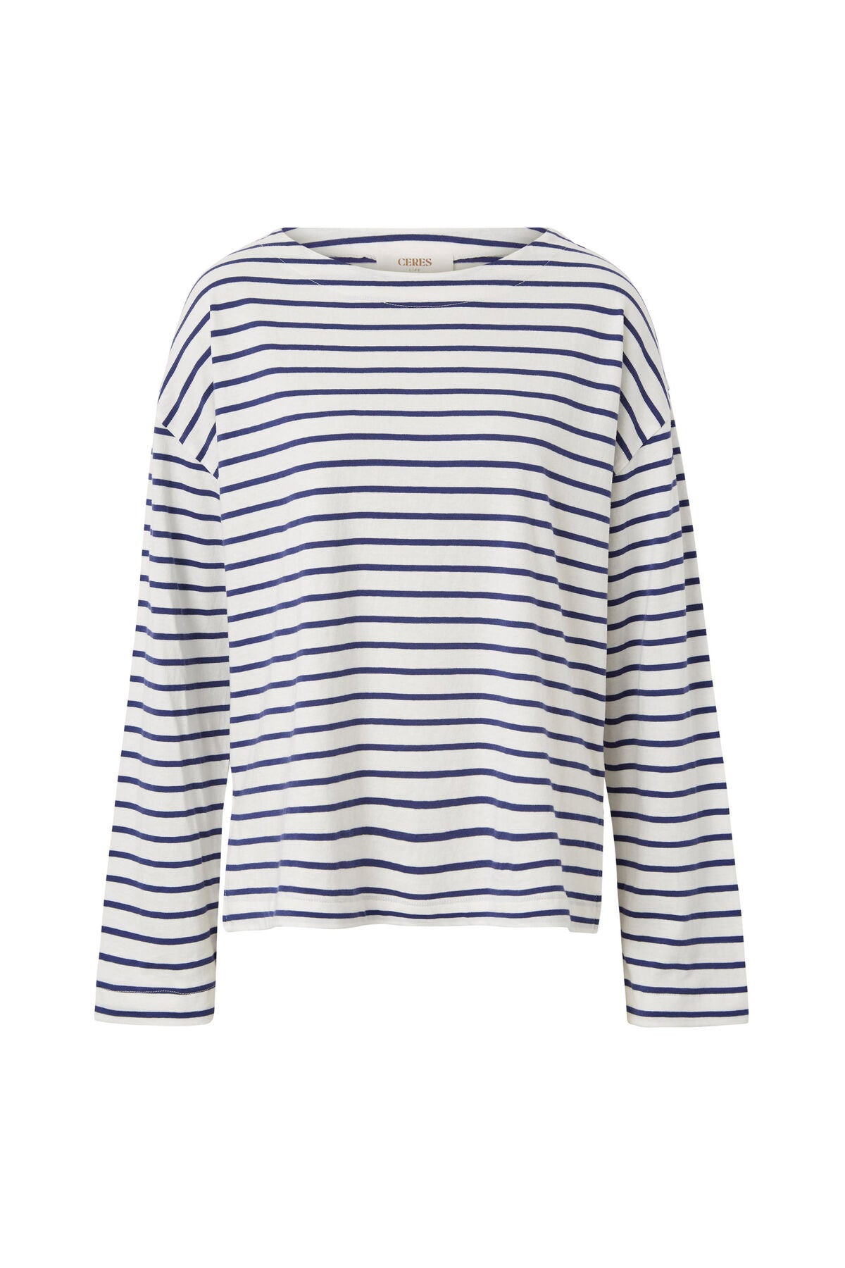 Ceres Life Slouchy Long Sleeve Boatneck Tee - college blue stripe