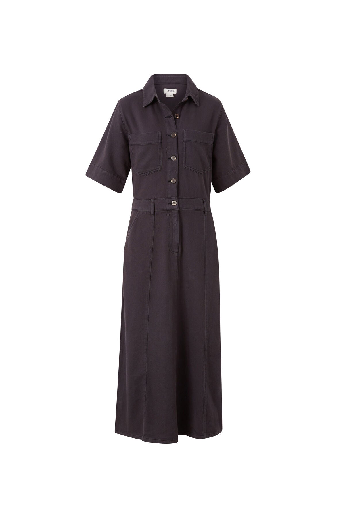 Ceres Life Short Sleeve Denim  Maxi Shirt Dress - washed black twill