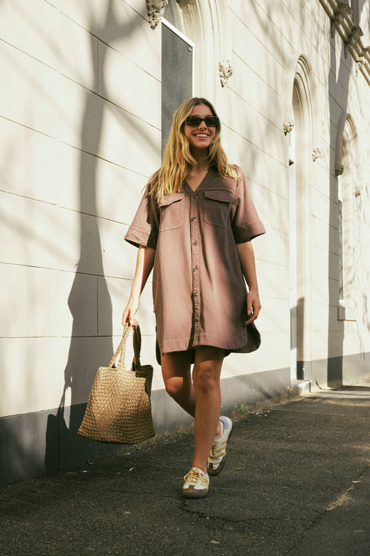 Ceres Life Relaxed Shirt Dress - mocha twill