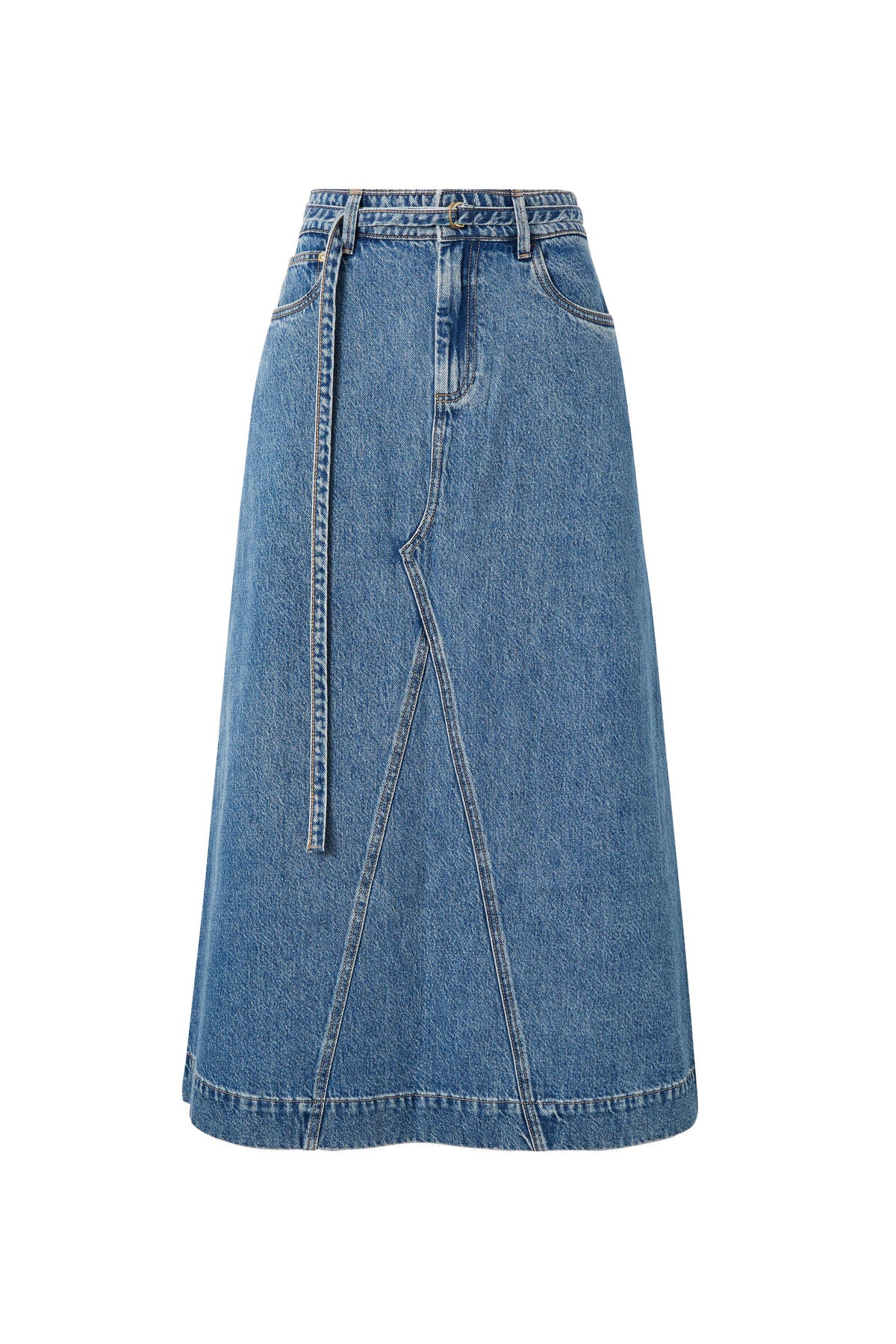 Ceres Life Tie Waisted Denim Maxi Skirt - fresh indigo