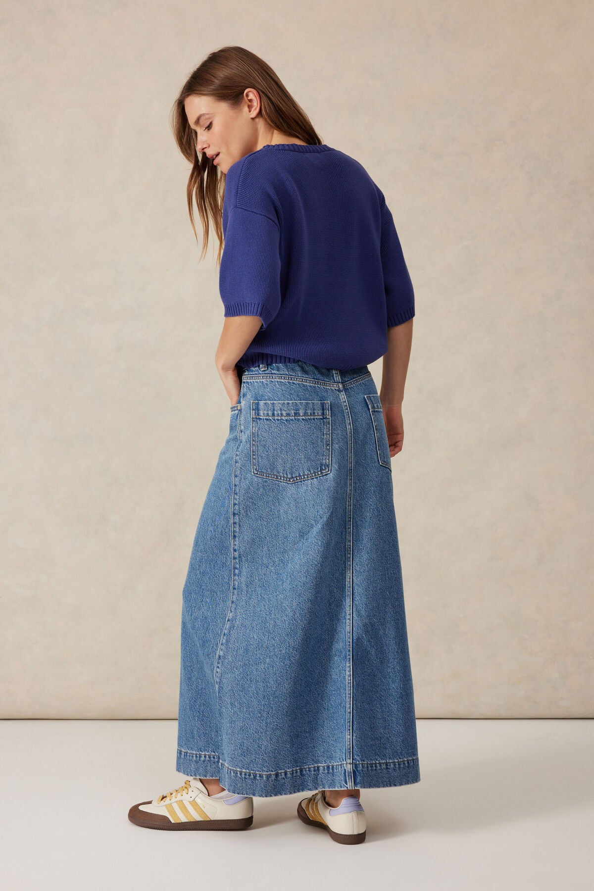 Ceres Life Tie Waisted Denim Maxi Skirt - fresh indigo