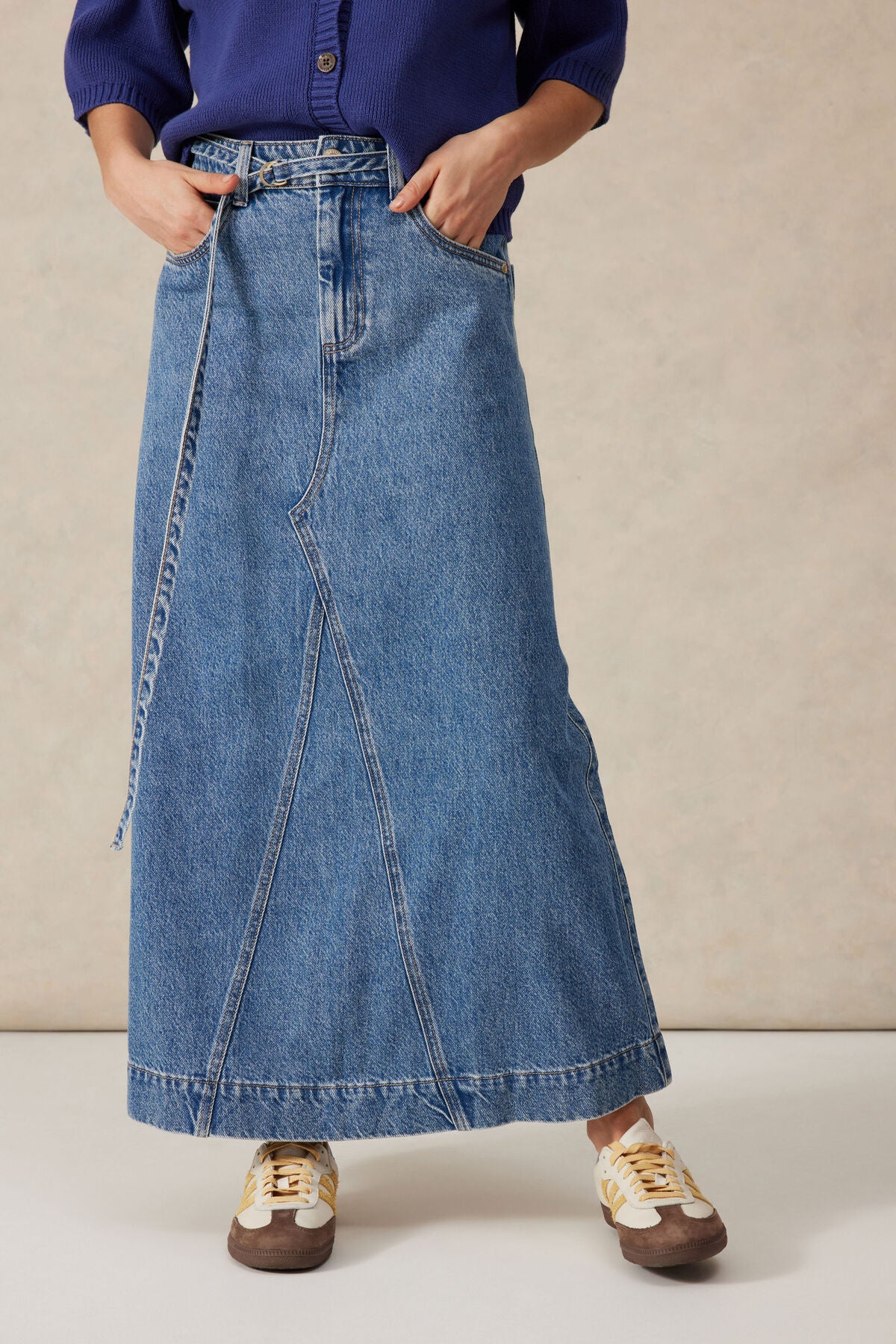 Ceres Life Tie Waisted Denim Maxi Skirt - fresh indigo