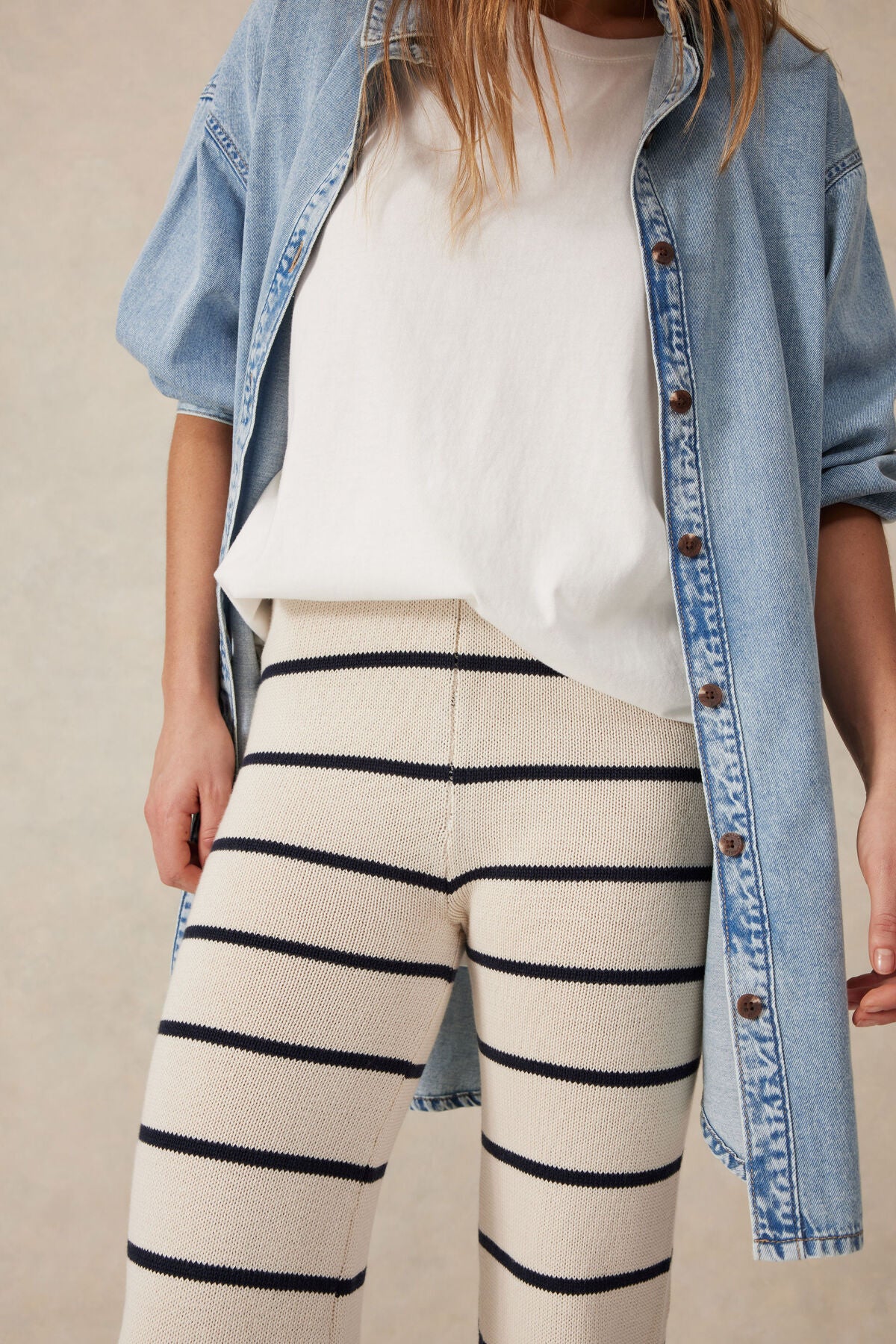 Ceres Life Bootleg Knit Pant - ecru/navy stripe