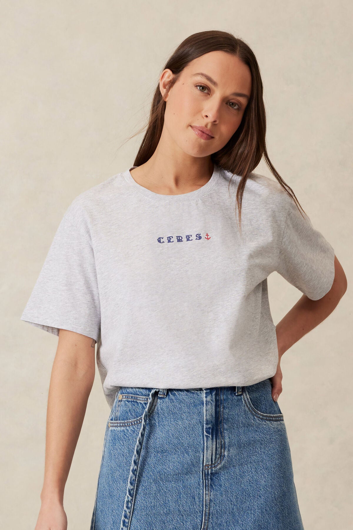 Ceres Life Slouchy Split Hem Tee - cloude marle/ceres anchor print