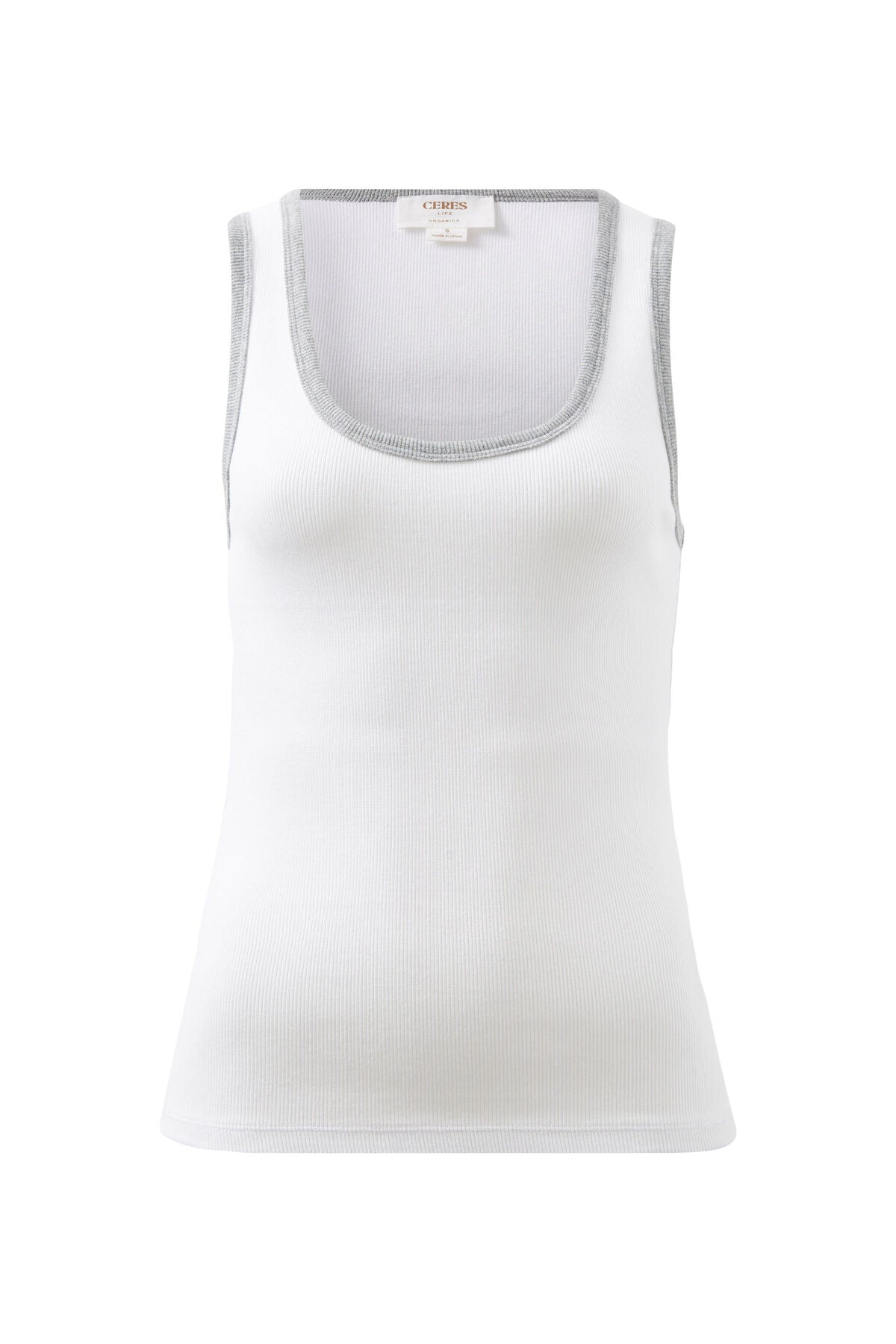 Ceres Life Contour Rib Scoop Tank - white/grey marle bind