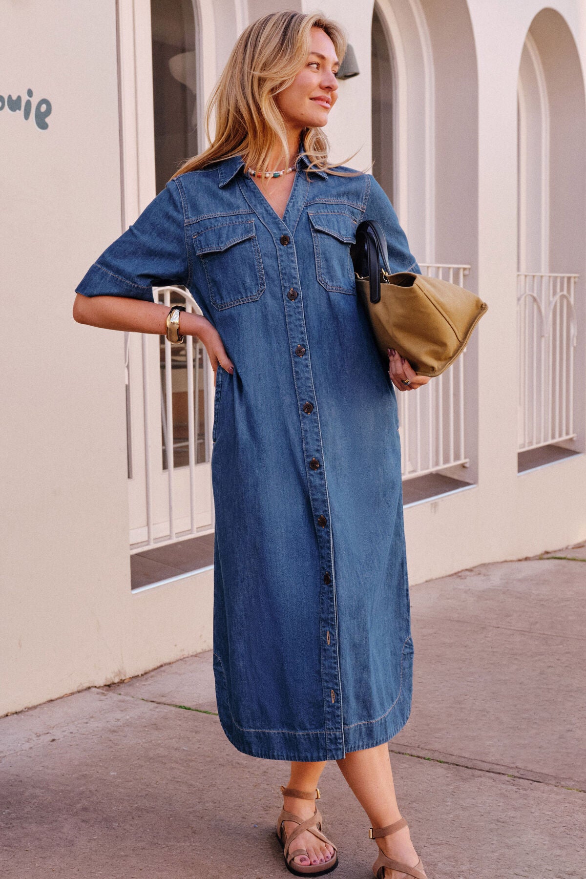 Ceres Sloane Short Sleeve Midi Dress - true indigo