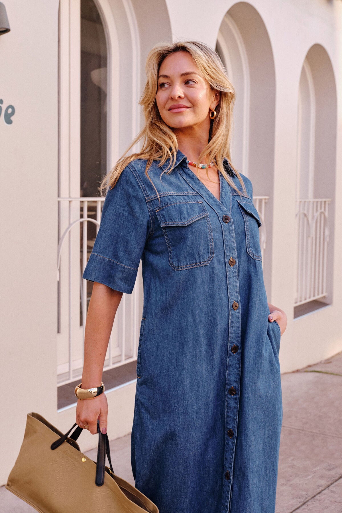 Ceres Sloane Short Sleeve Midi Dress - true indigo