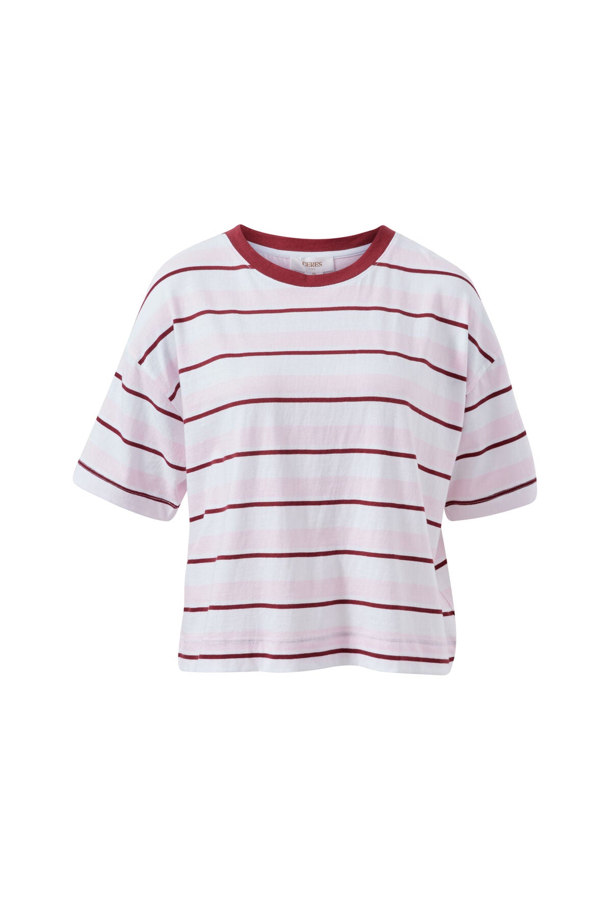 Ceres Brea Boxy Tee - sun faded pink/mulberry stripe
