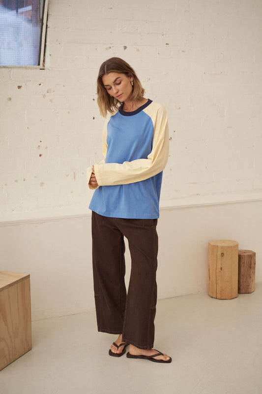 Ceres Hadley Long Sleeve Raglan Tee - surf blue/butter