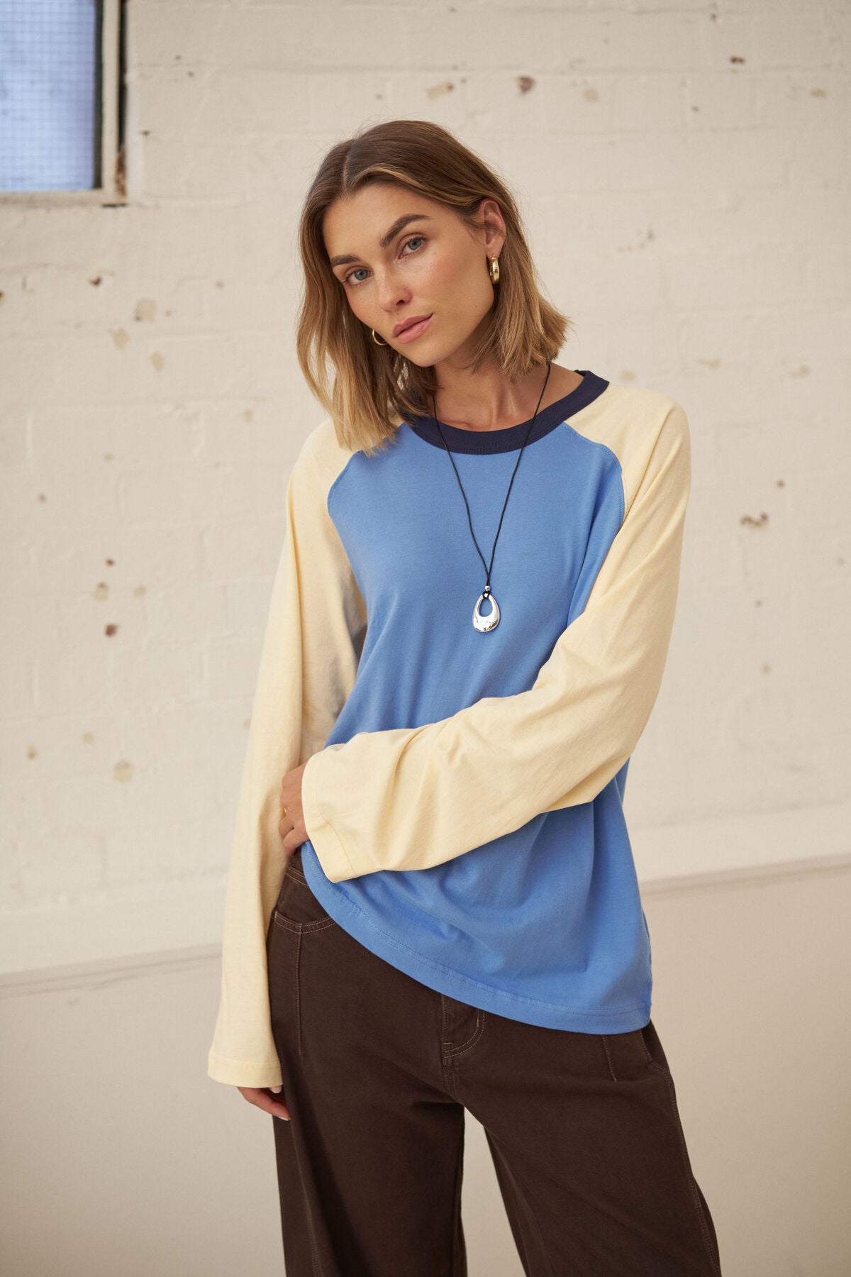 Ceres Hadley Long Sleeve Raglan Tee - surf blue/butter